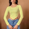 Women's Trendy Yellow Full Sleeve Crop Top LYT2