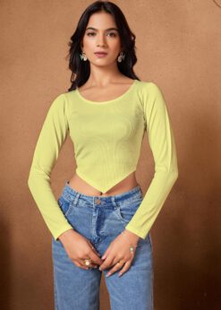 Women's Trendy Yellow Full Sleeve Crop Top LYT2