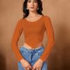 Women Stylish Full Sleeve Ribbed Crop Top in Orange LYT2