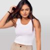Minimalist style inspiration featuring a classic white ribbed scoop neck tank top